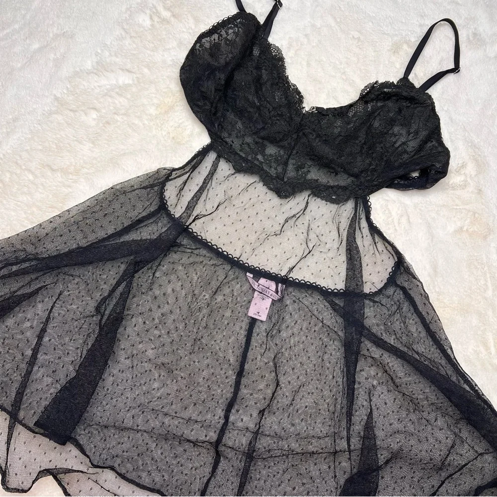 Victoria’s Secret Black Sheer Lace Slip Size Medium